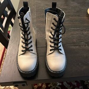 White Lace-Up Combat Boots
